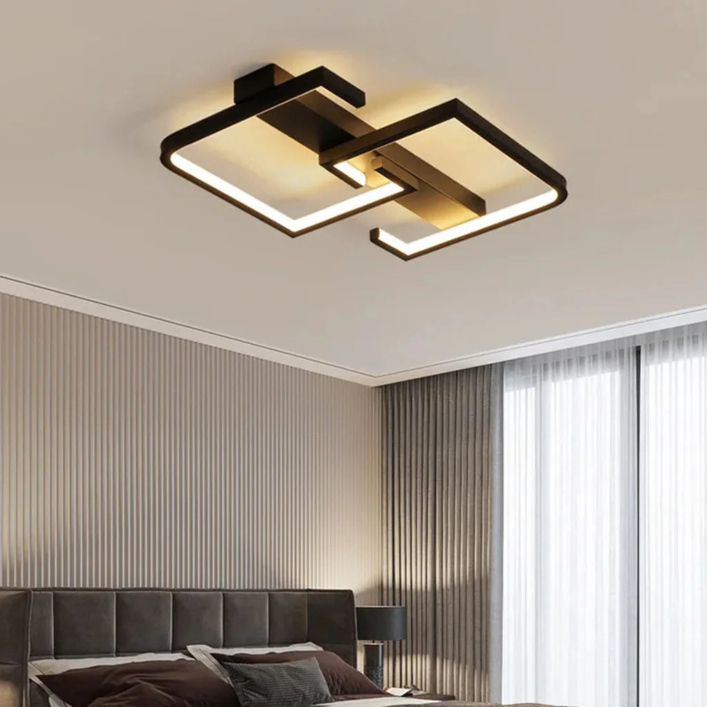 Plafonnier LED double carré dans une chambre moderne