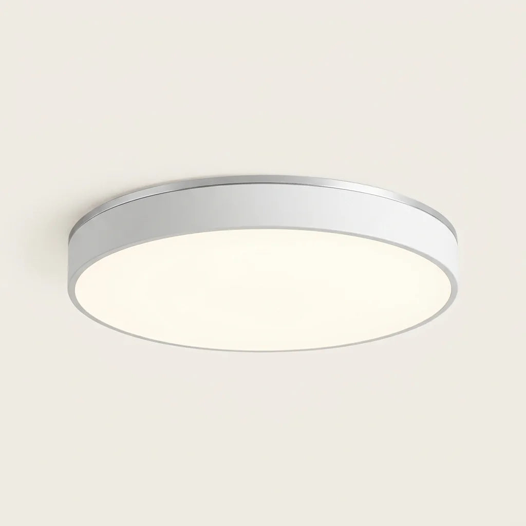 Plafonnier LED étanche rond blanc à liseré argenté