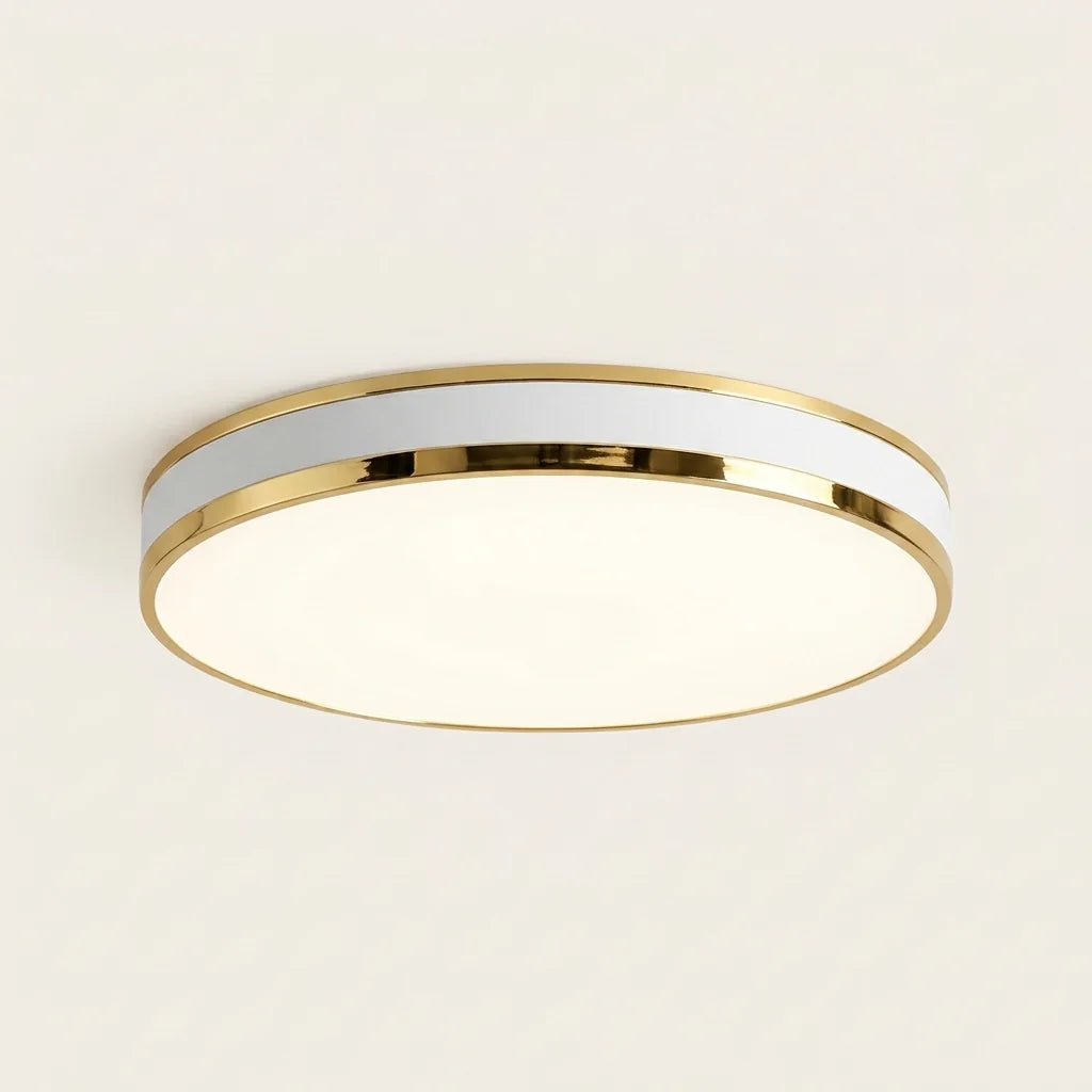 Plafonnier LED étanche rond à liseré doré