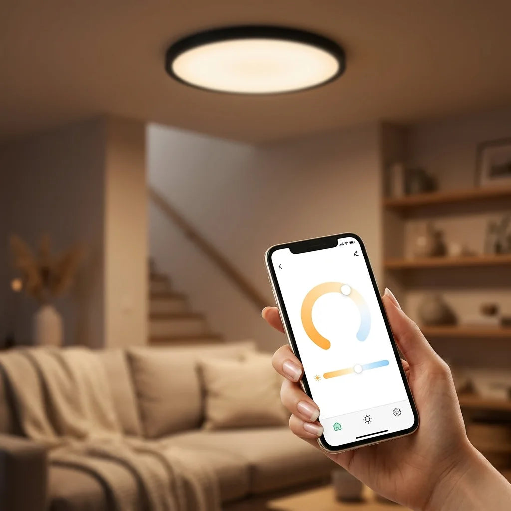 Plafonnier LED piloté depuis une application sur smartphone