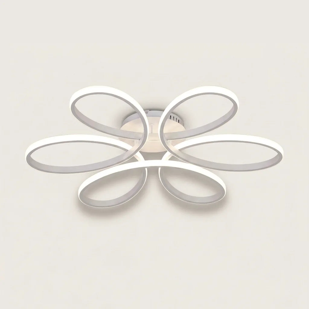 Plafonnier LED fleur à six pétales, blanc