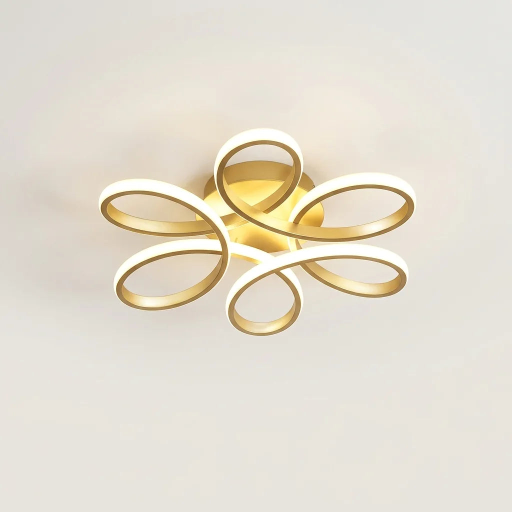 Plafonnier LED fleur compact à trois pétales, doré, 24 cm