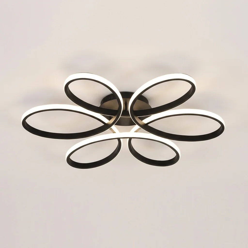 Plafonnier LED fleur à six pétales, noir