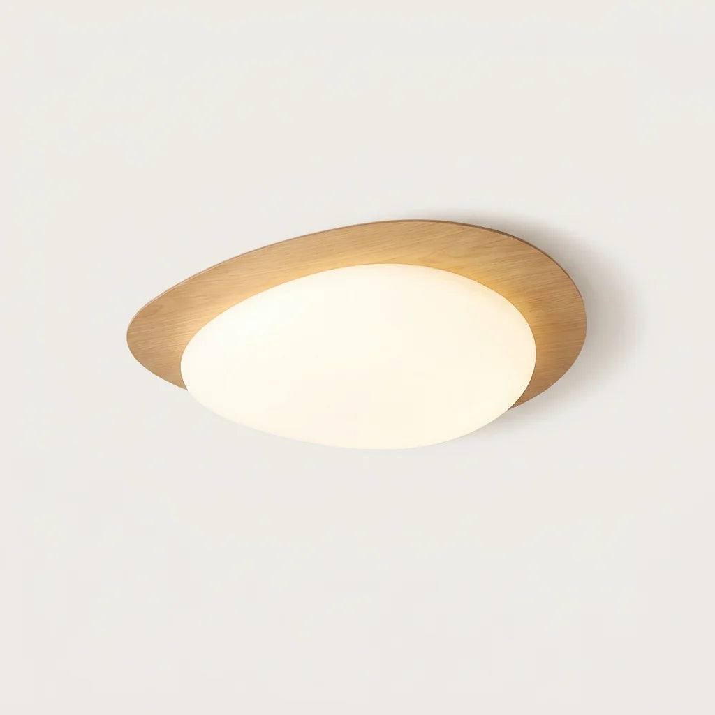 Plafonnier LED galet à cadre en bois naturel