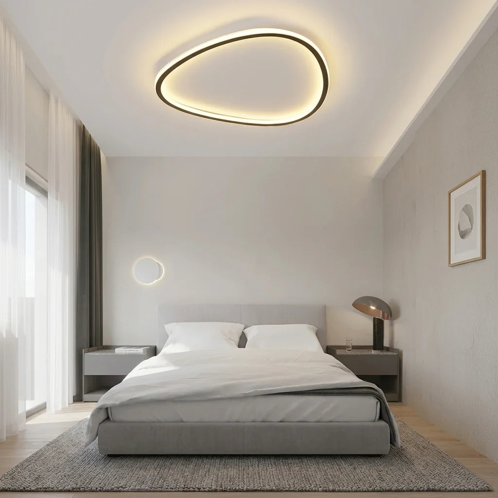 Plafonnier galet dans une chambre apaisante