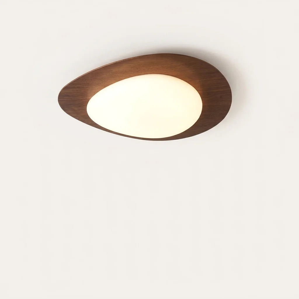 Plafonnier LED galet à cadre noyer