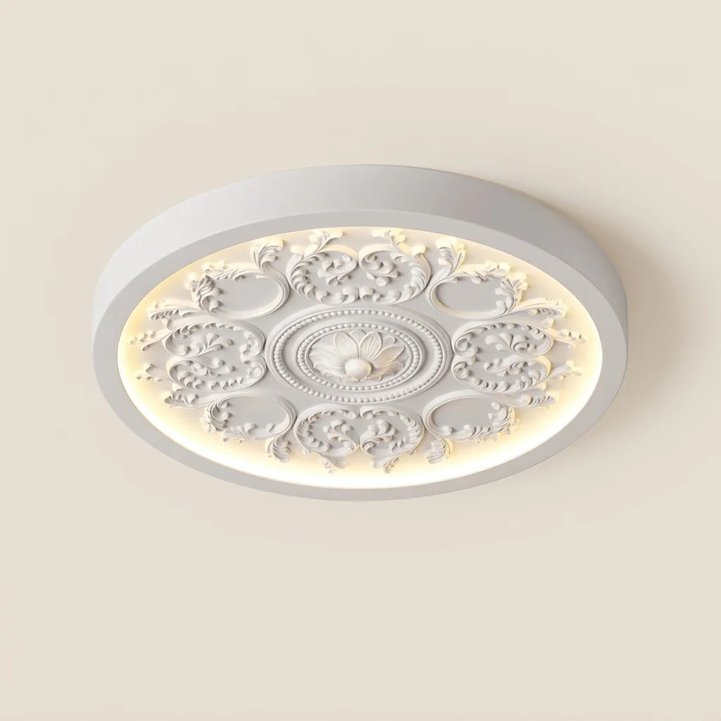 Plafonnier LED moulure sculptée finition blanche