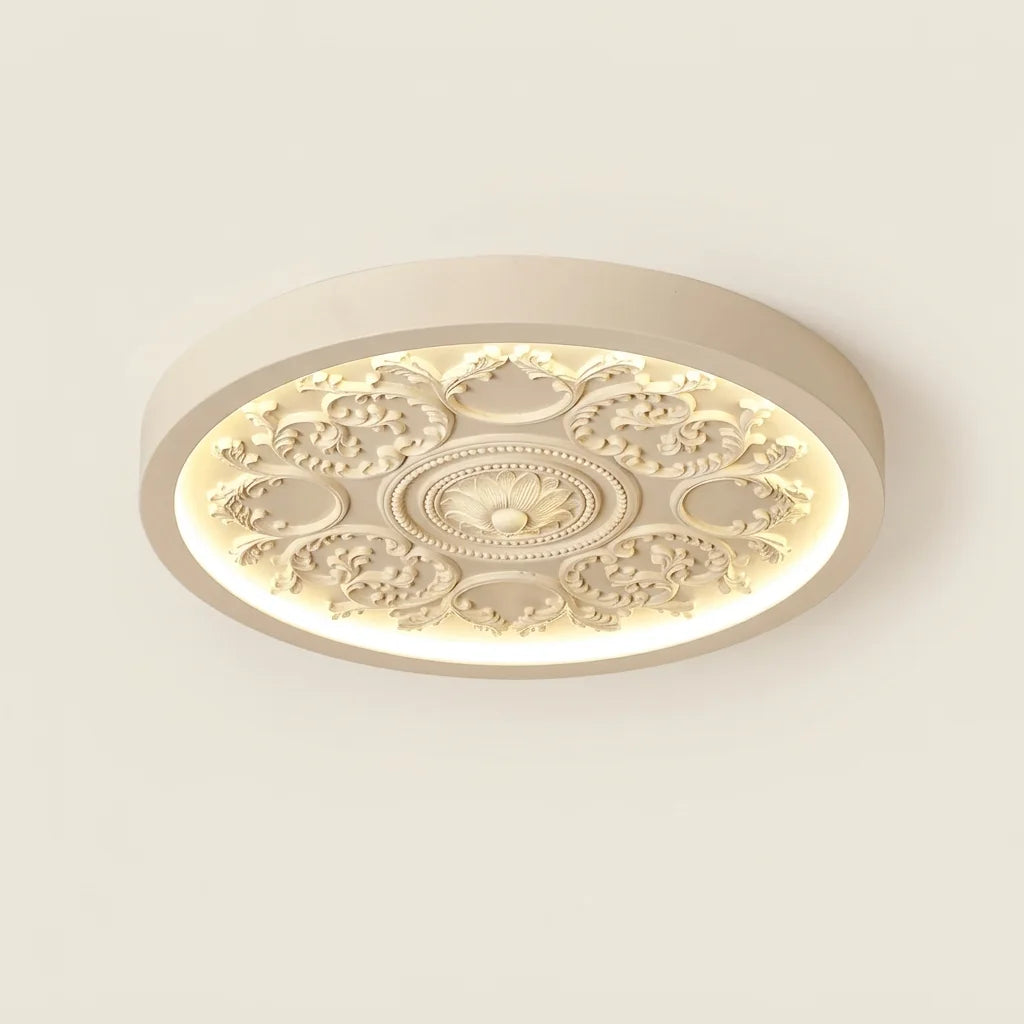 Plafonnier LED moulure sculptée finition café au lait