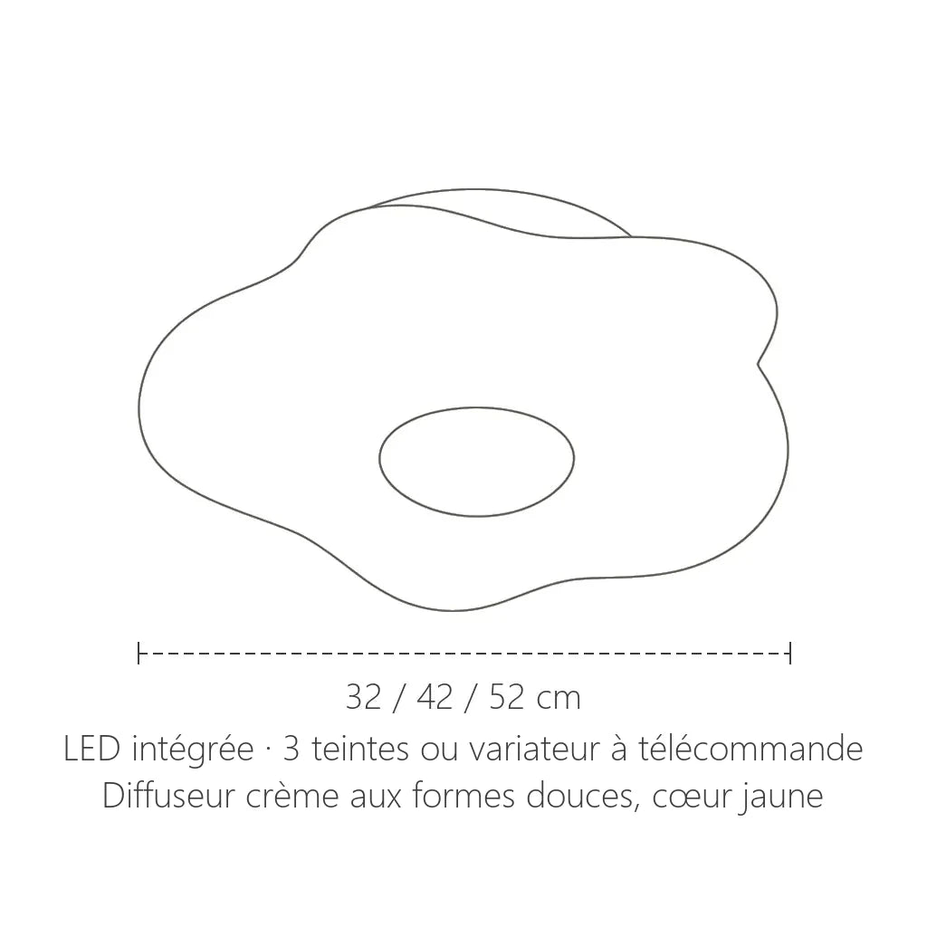 Dimensions du plafonnier LED œuf au plat : 32, 42 ou 52 cm