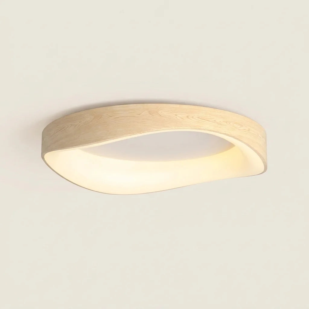 Plafonnier LED ondulé finition bois clair