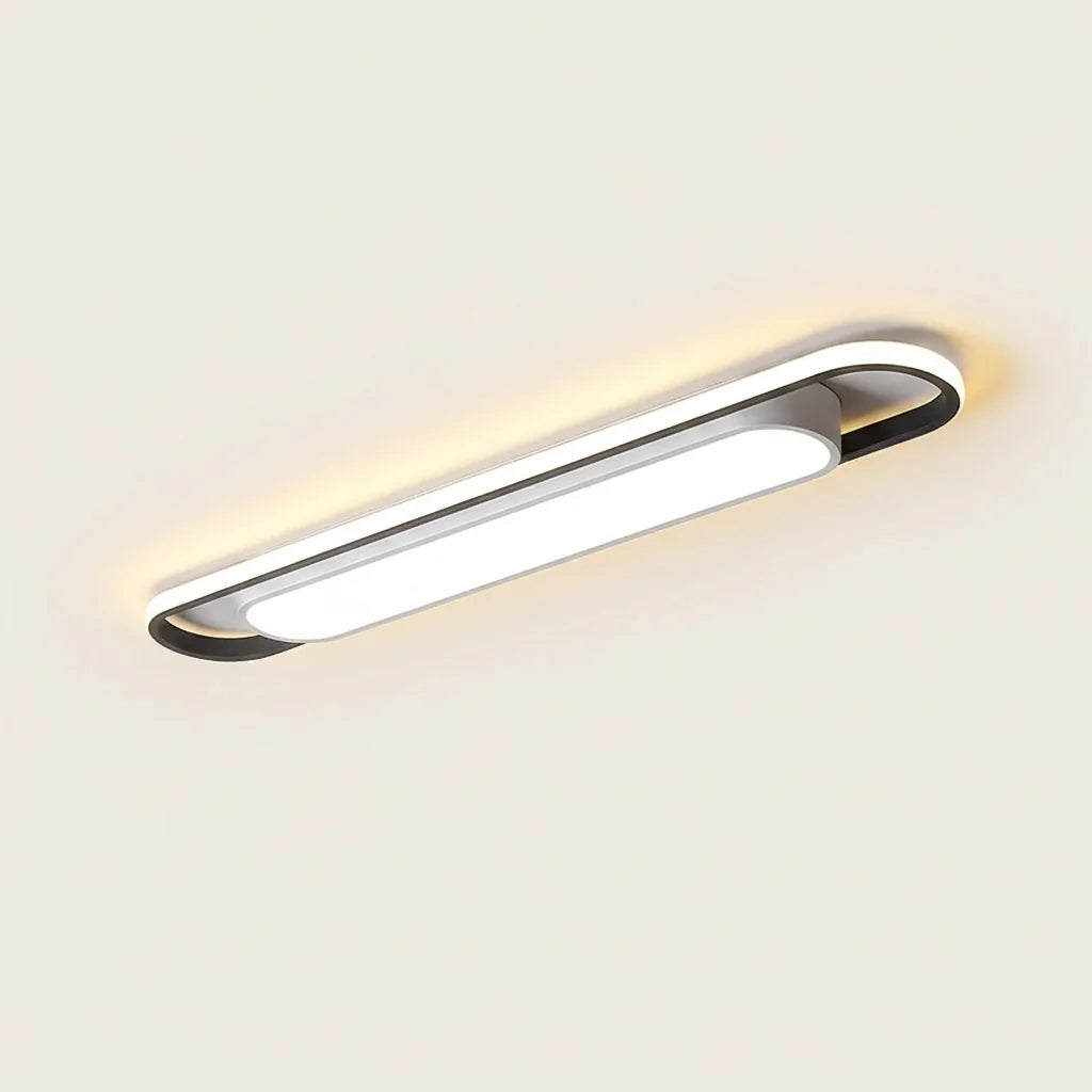 Plafonnier LED ovale allongé, cadre noir et diffuseur blanc