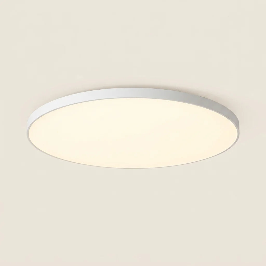 Plafonnier LED rond connecté à cadre blanc, lumière chaude