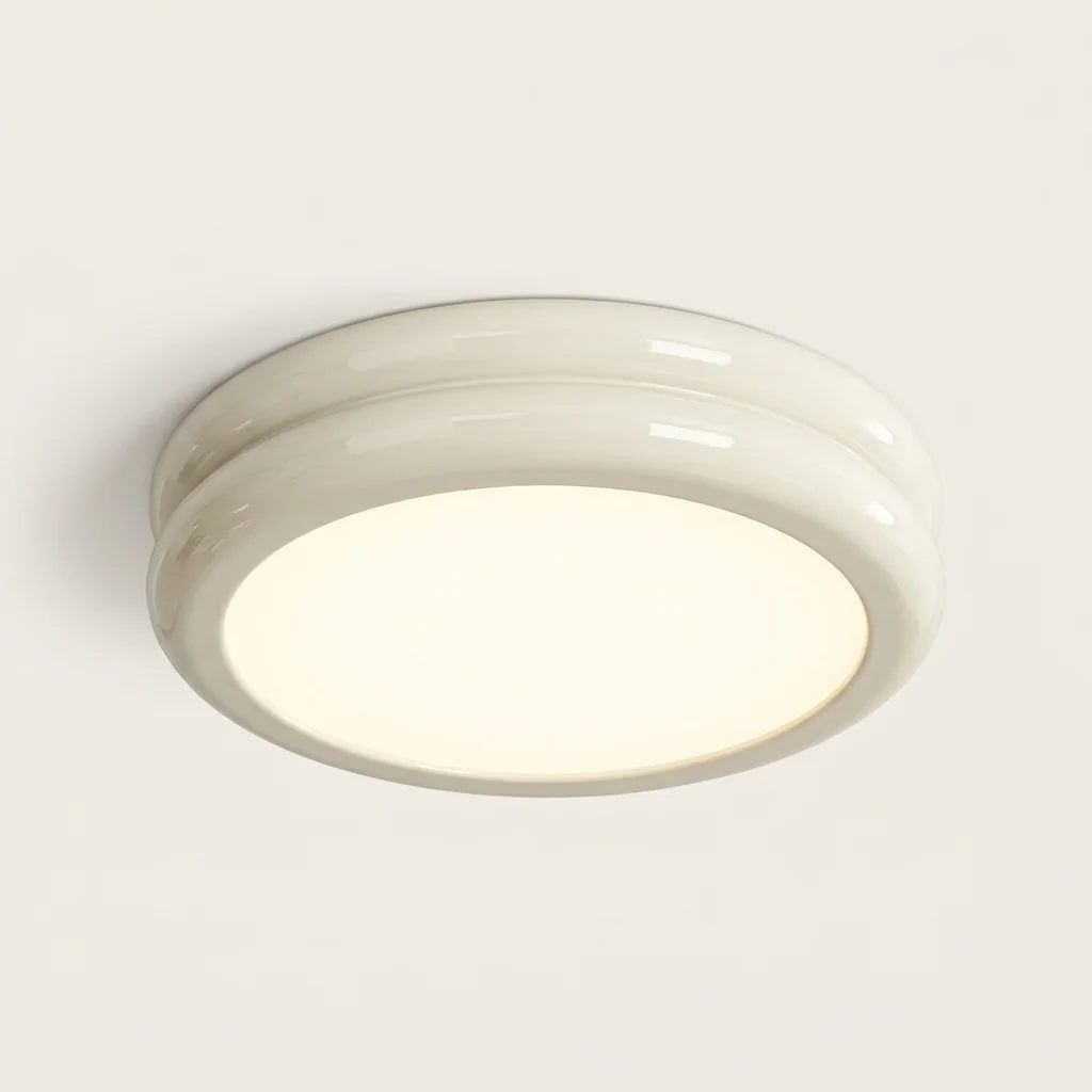 Plafonnier LED rond à moulures, blanc lait