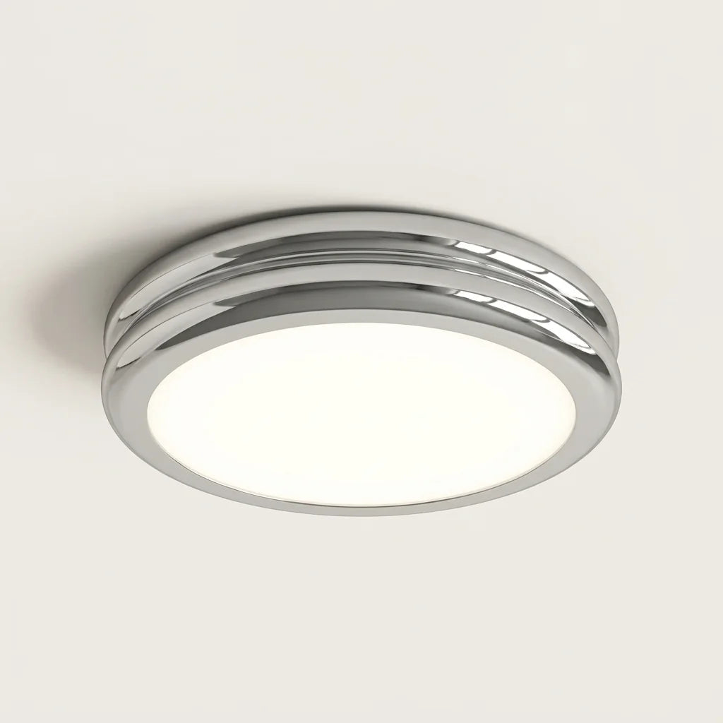 Plafonnier LED rond à moulures, chromé