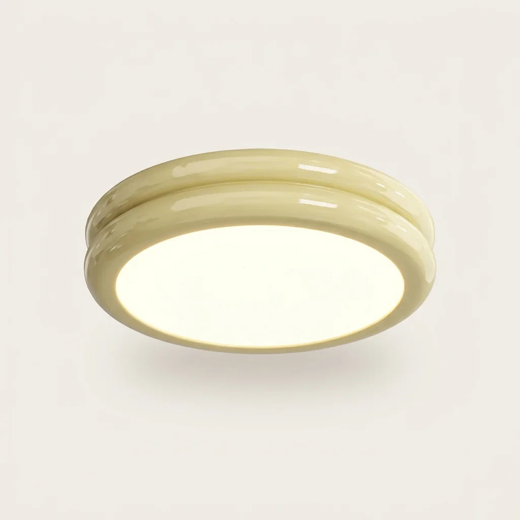 Plafonnier LED rond à moulures, jaune pâle