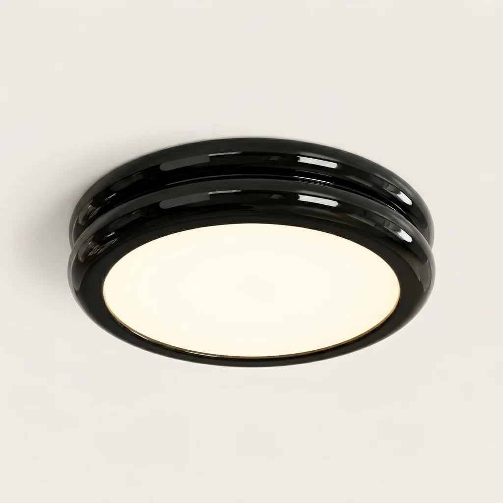 Plafonnier LED rond à moulures, noir brillant