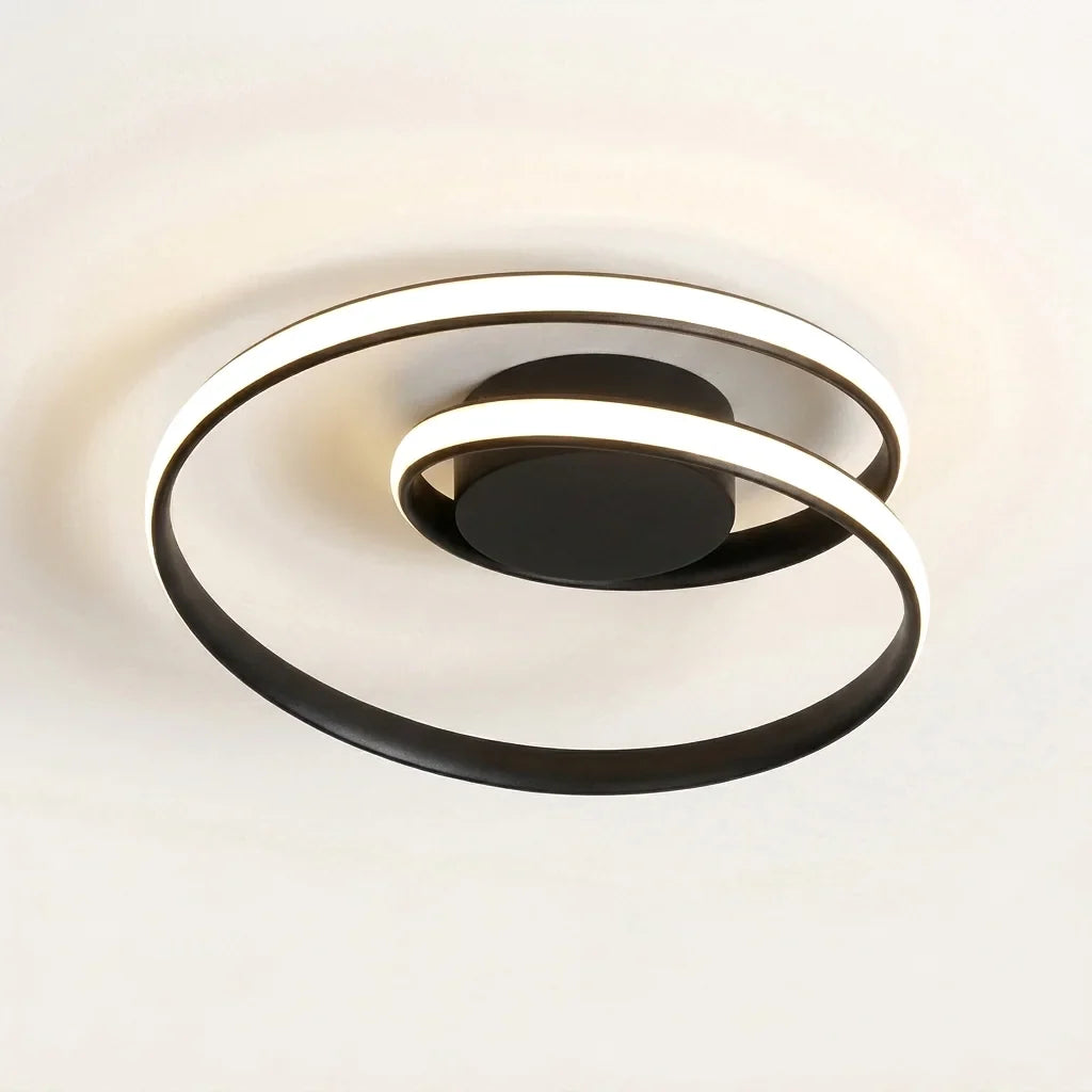 Plafonnier LED spirale noir, allumé