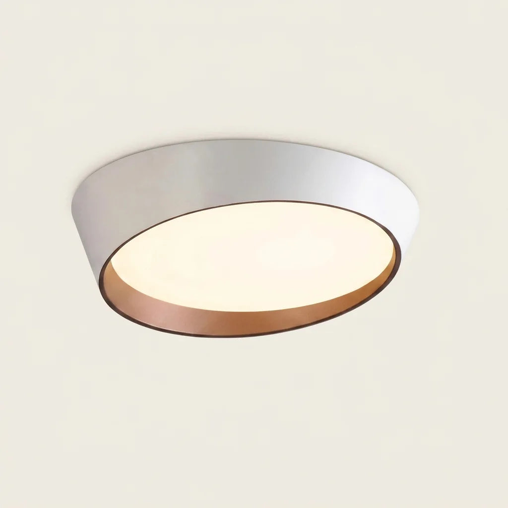 Plafonnier LED tambour biseauté blanc à liseré cuivré