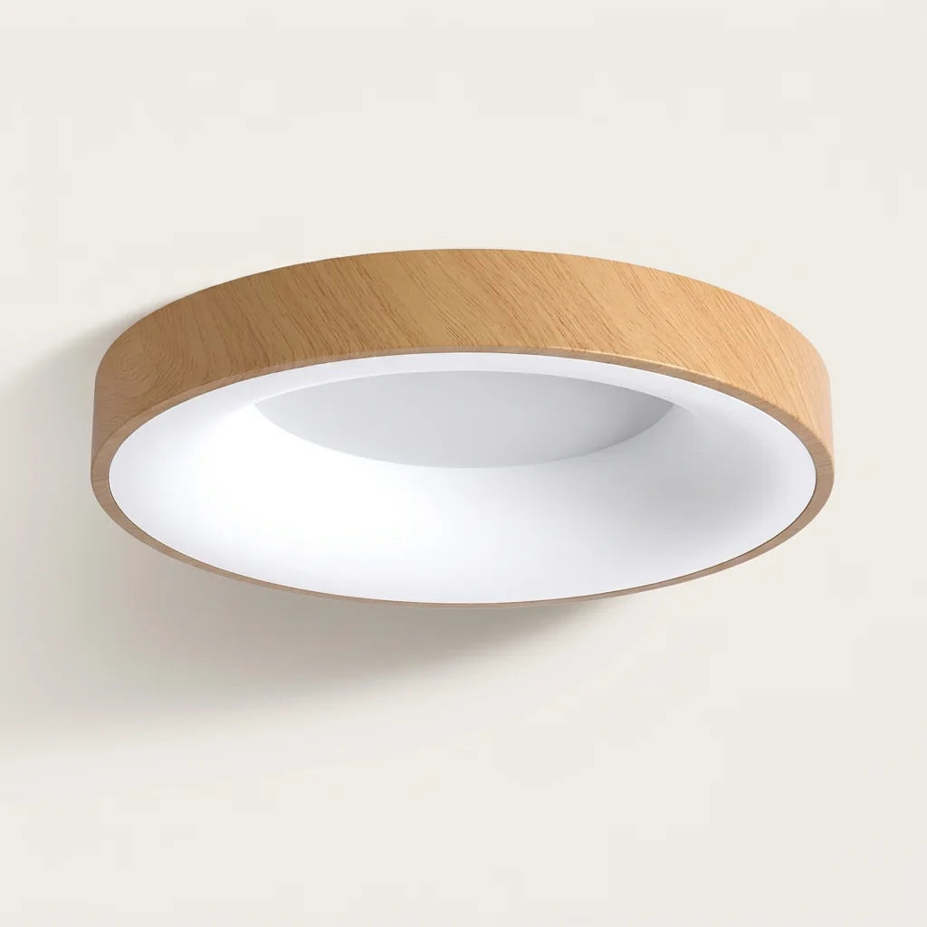 Plafonnier LED tambour extra-plat effet bois