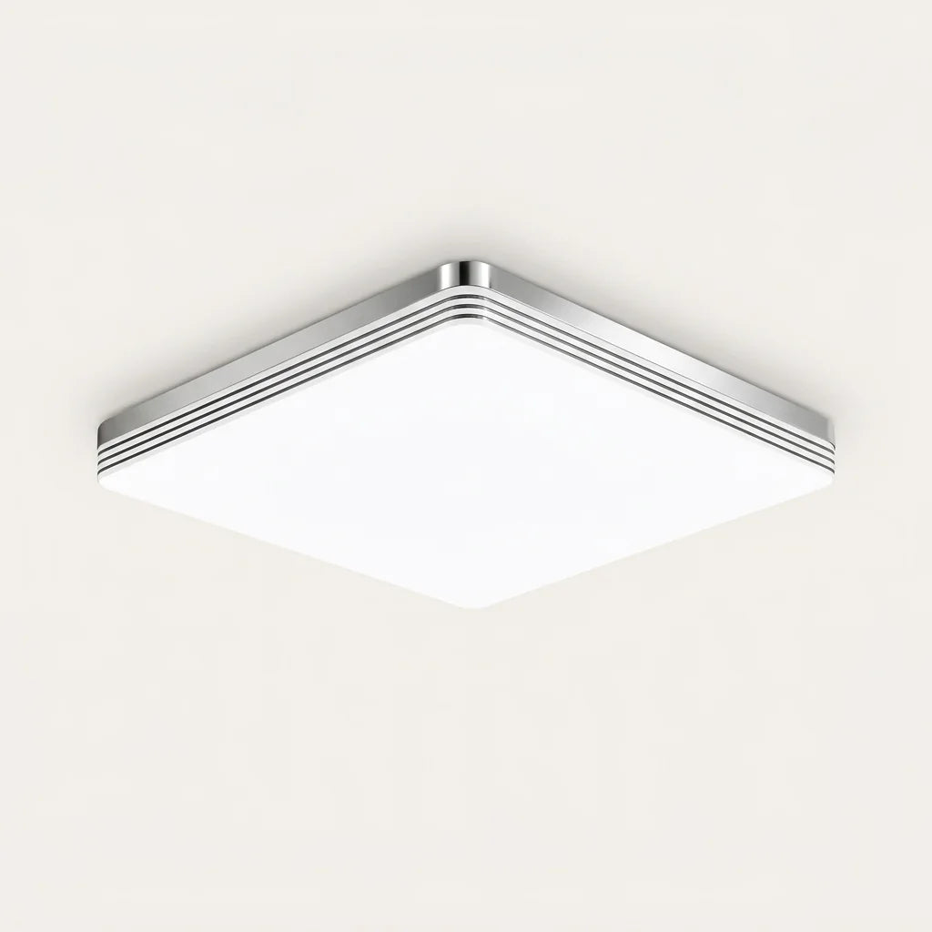 Plafonnier LED ultra-fin carré à cerclage argenté
