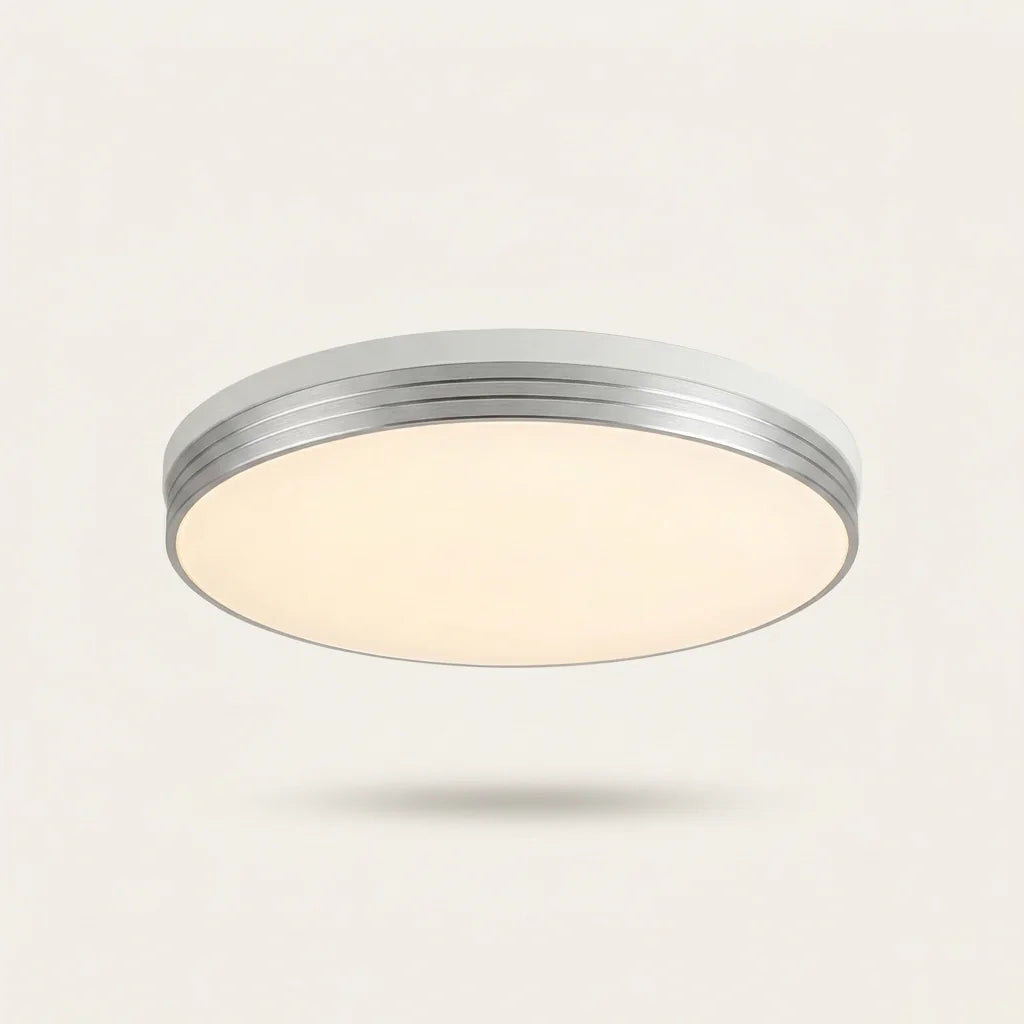 Plafonnier LED ultra-fin rond à cerclage argenté