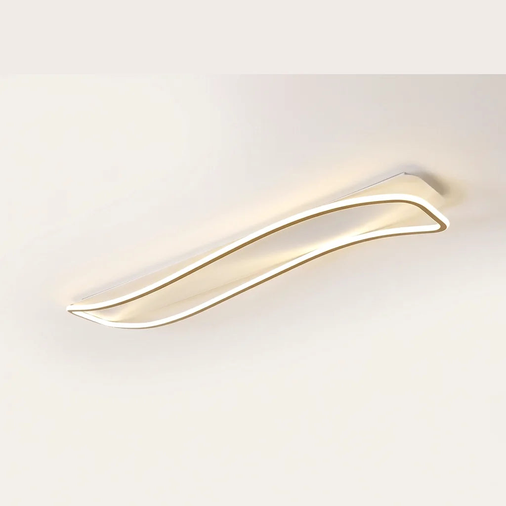 Plafonnier LED allongé à cadre ondulé doré