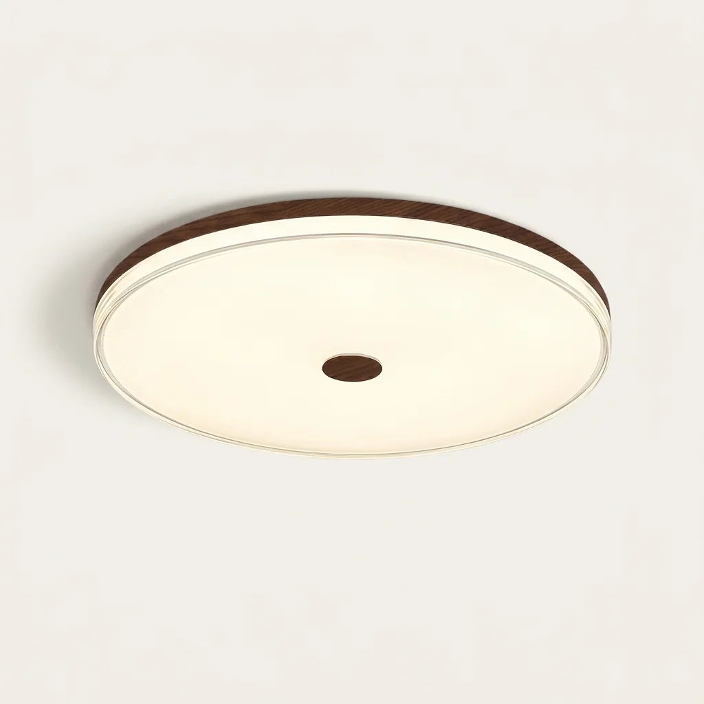 Plafonnier LED rond à cadre noyer (B)