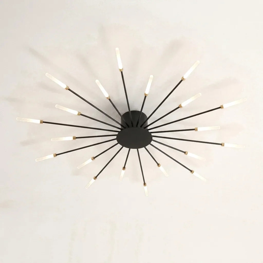 Plafonnier lustre feu d’artifice noir à 20 branches