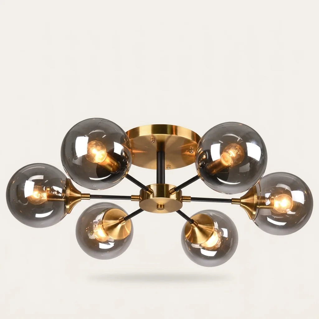 Plafonnier lustre moléculaire à 6 globes en verre fumé