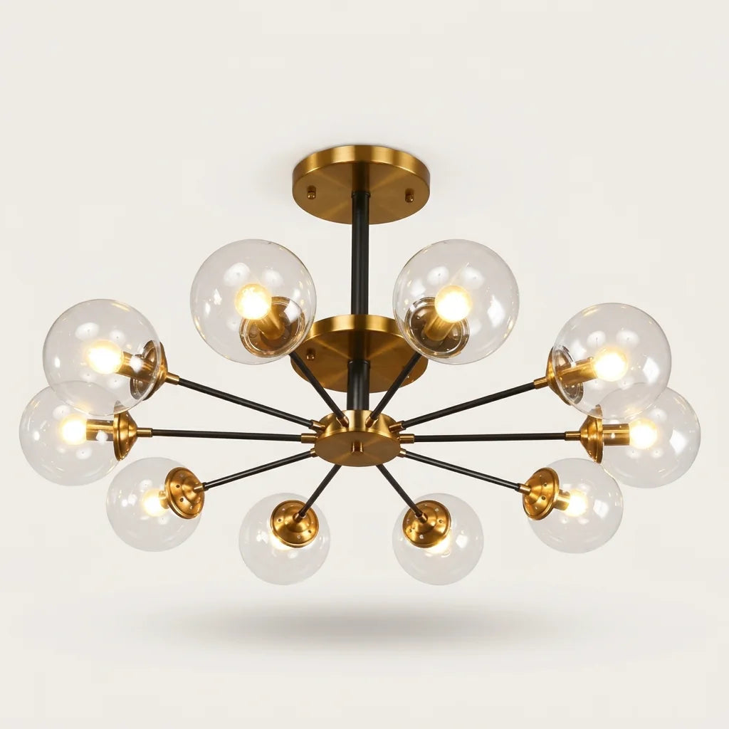 Plafonnier lustre moléculaire à 10 globes en verre transparent