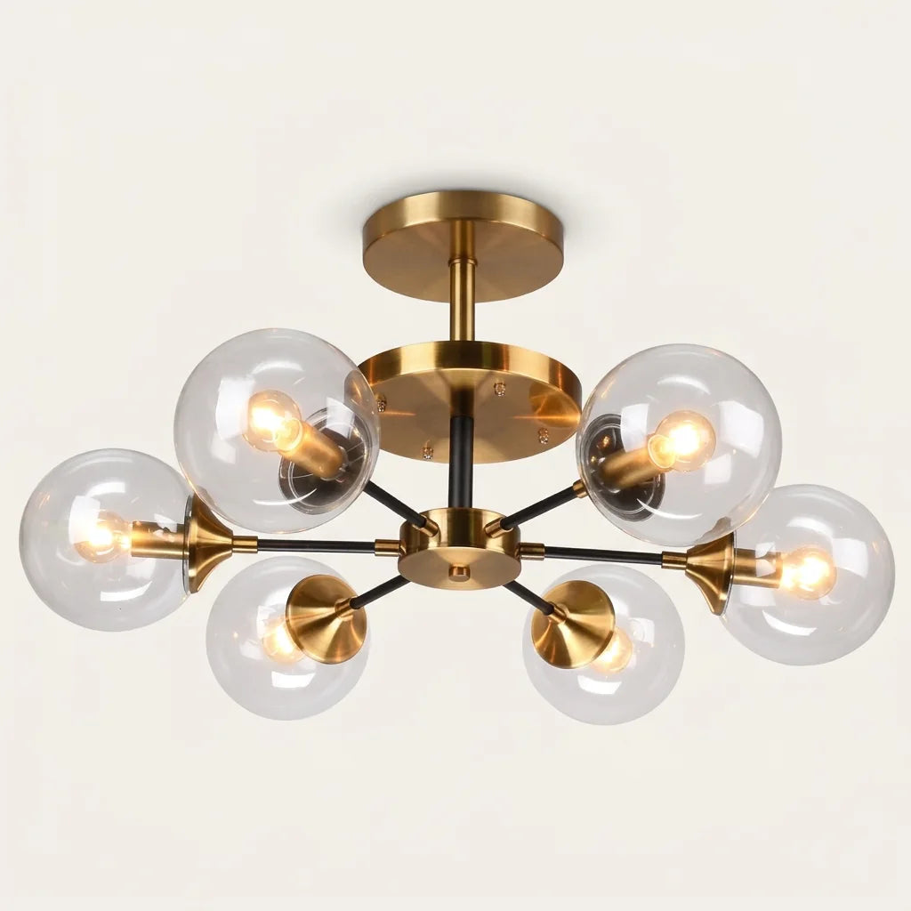 Plafonnier lustre moléculaire à 6 globes en verre transparent