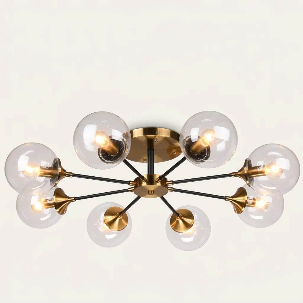 Plafonnier lustre moléculaire à 8 globes en verre transparent