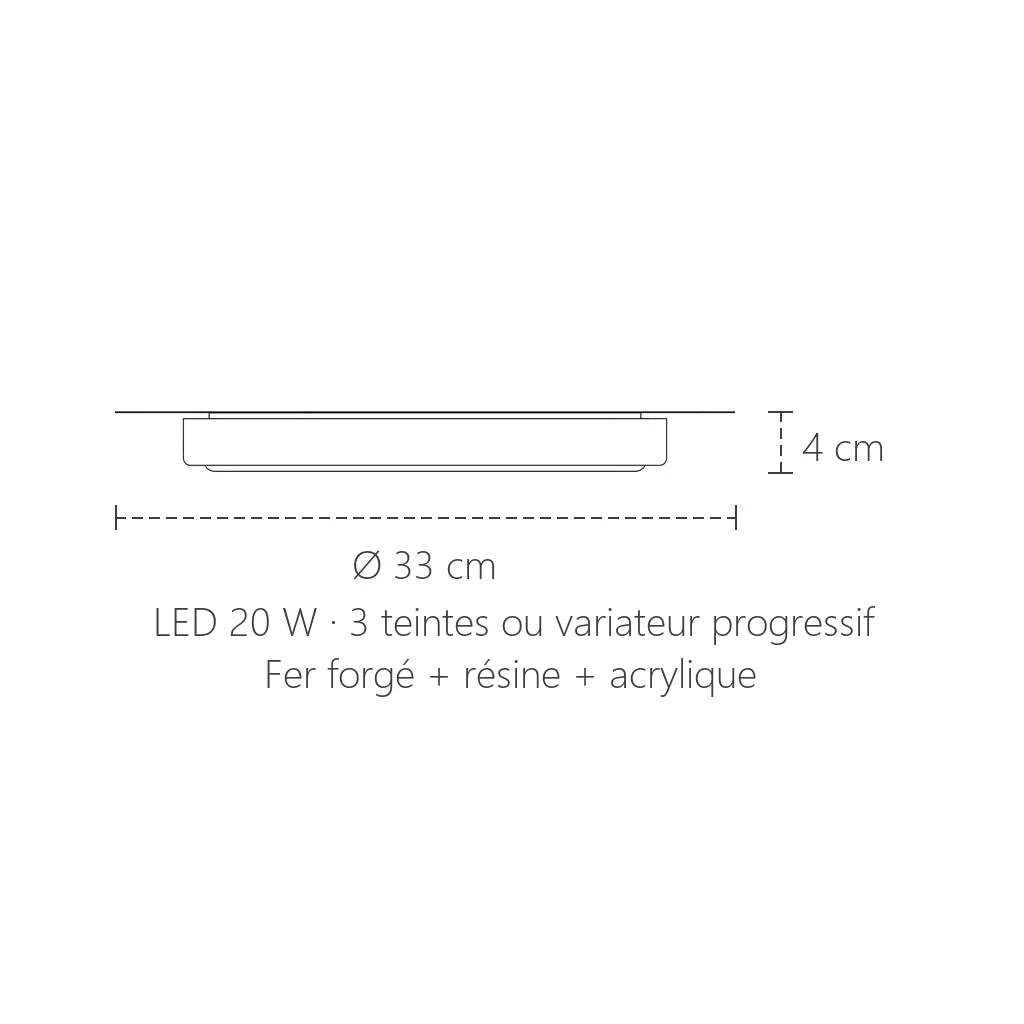 Dimensions du plafonnier moulure sculptée : Ø 33 cm, hauteur 4 cm