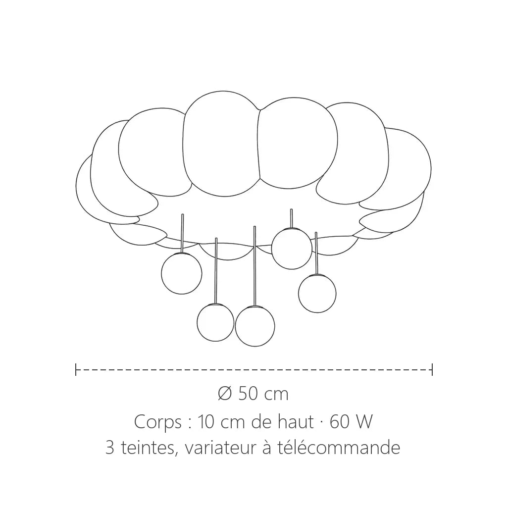 Dimensions du plafonnier nuage : Ø 50 cm