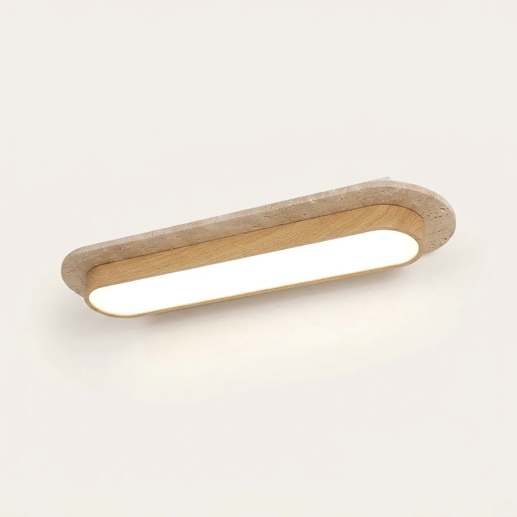 Plafonnier oblong en travertin et bois clair