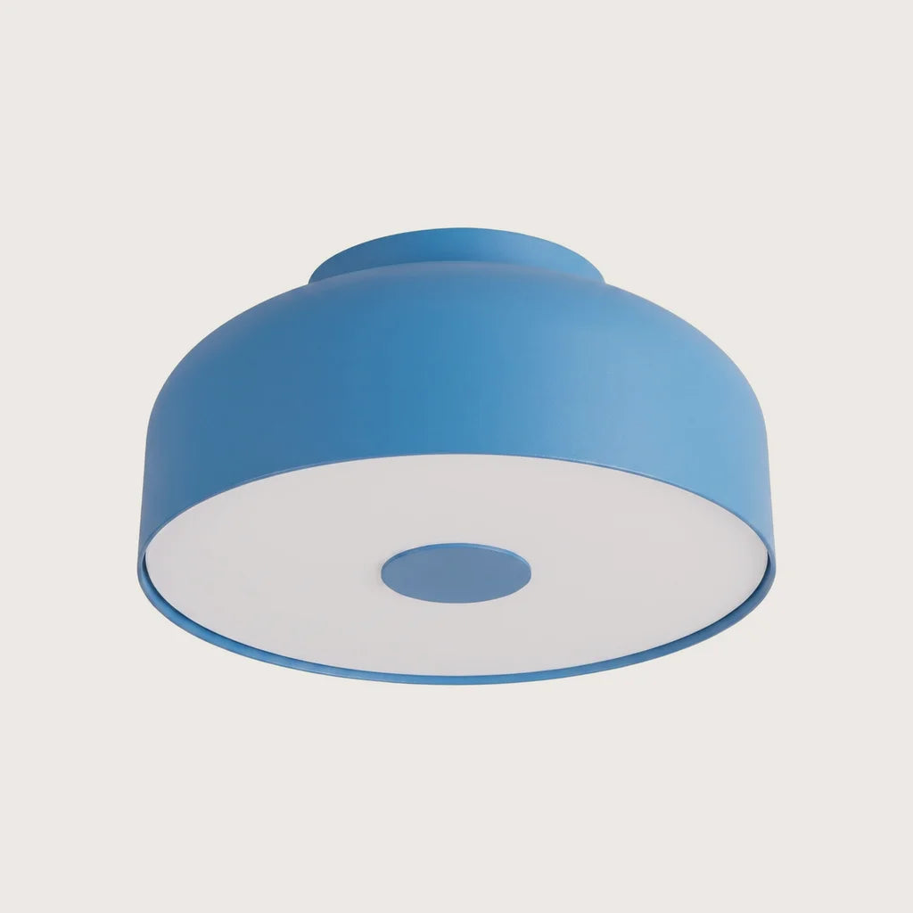 Plafonnier rond arrondi à diffuseur laiteux, coloris bleu clair