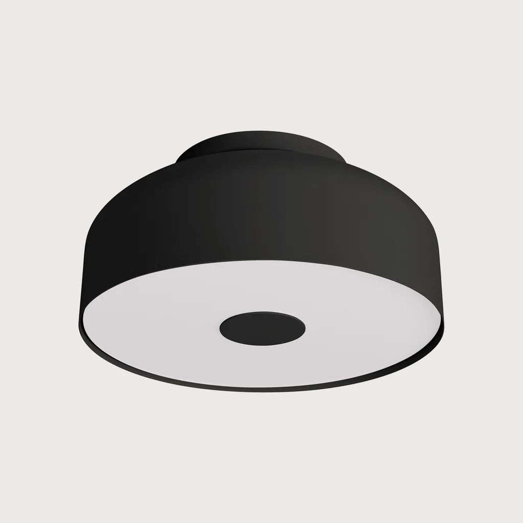 Plafonnier rond arrondi à diffuseur laiteux, coloris noir