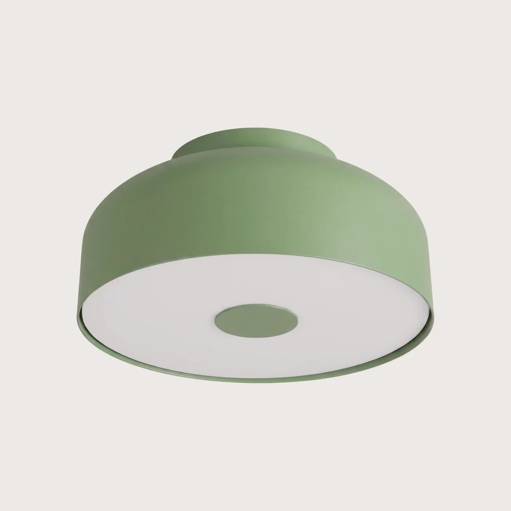 Plafonnier rond arrondi à diffuseur laiteux, coloris sauge