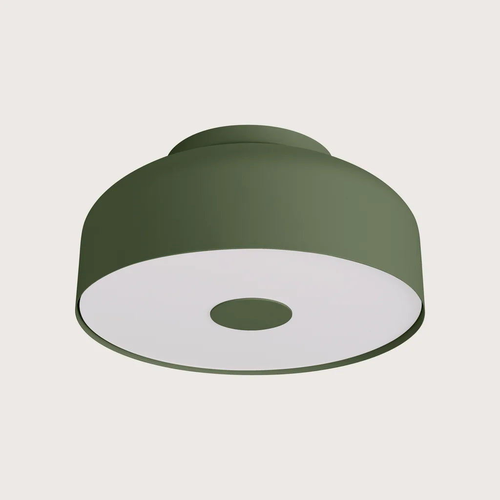 Plafonnier rond arrondi à diffuseur laiteux, coloris vert olive