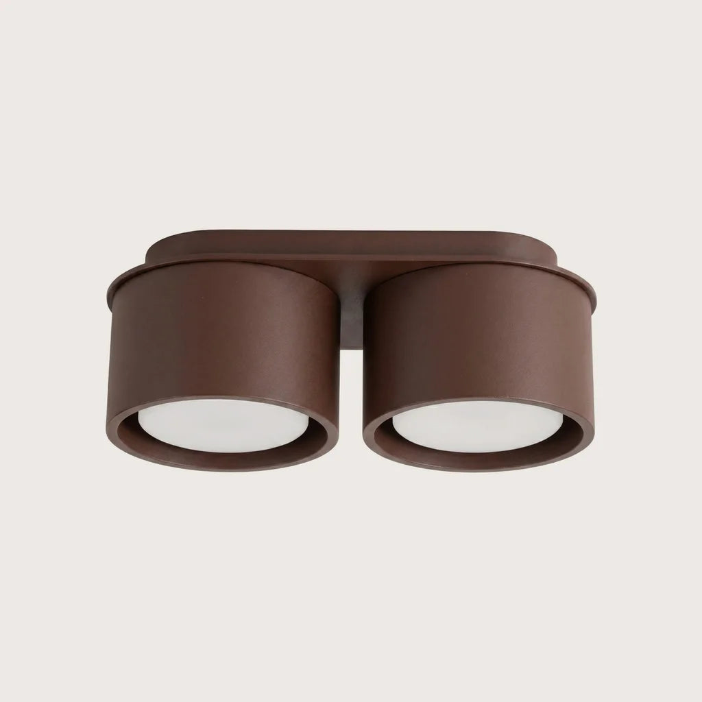 Plafonnier rond extra-plat en aluminium, coloris marron (2 lumières)