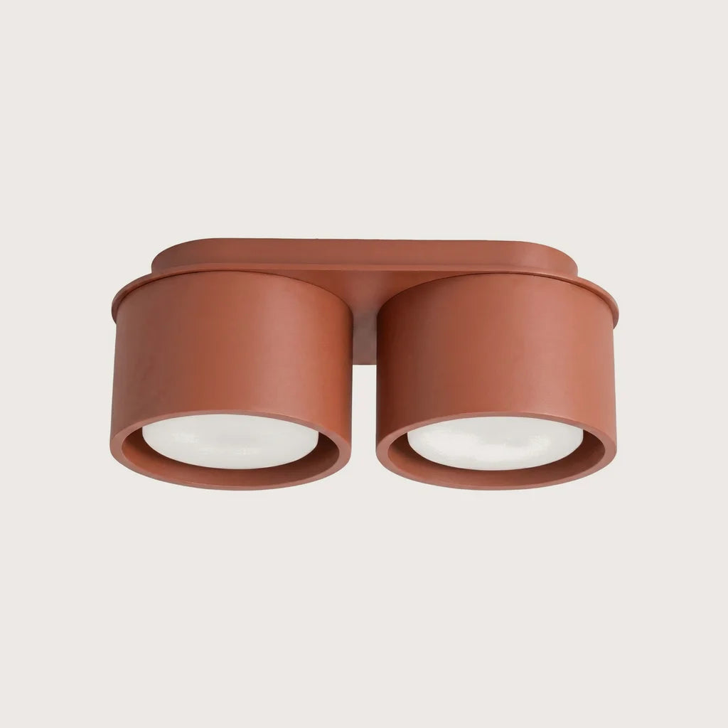 Plafonnier rond extra-plat en aluminium, coloris ocre rouge (2 lumières)