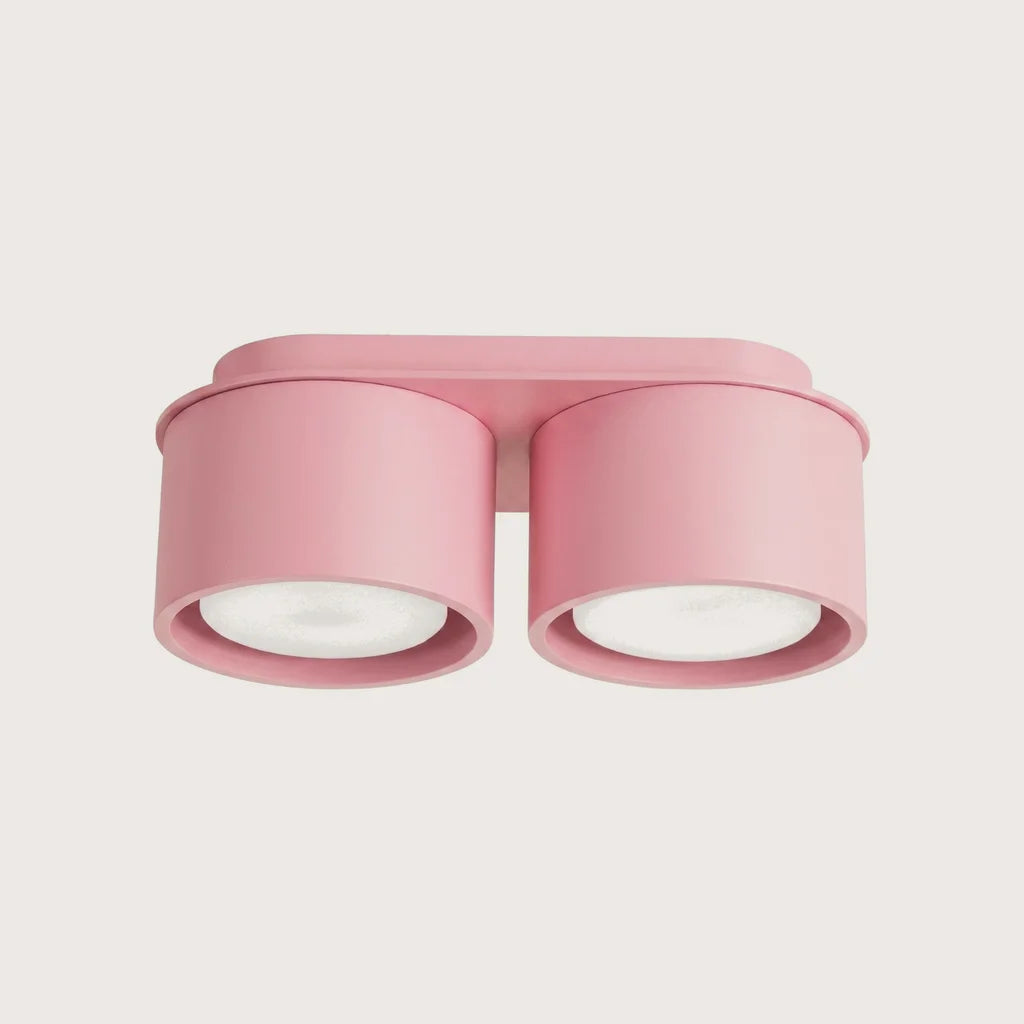 Plafonnier rond extra-plat en aluminium, coloris rose (2 lumières)