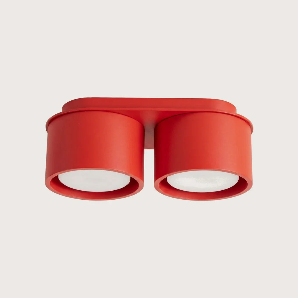 Plafonnier rond extra-plat en aluminium, coloris rouge (2 lumières)