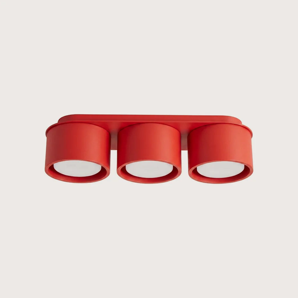 Plafonnier rond extra-plat en aluminium, coloris rouge (3 lumières)