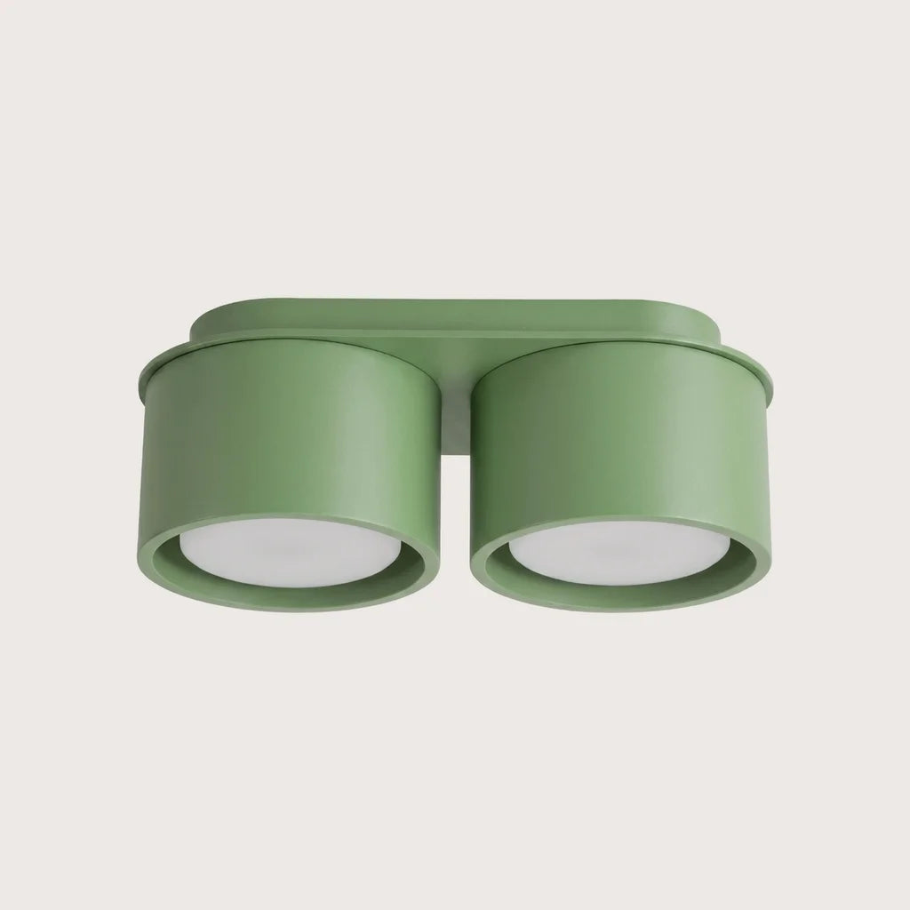 Plafonnier rond extra-plat en aluminium, coloris sauge (2 lumières)