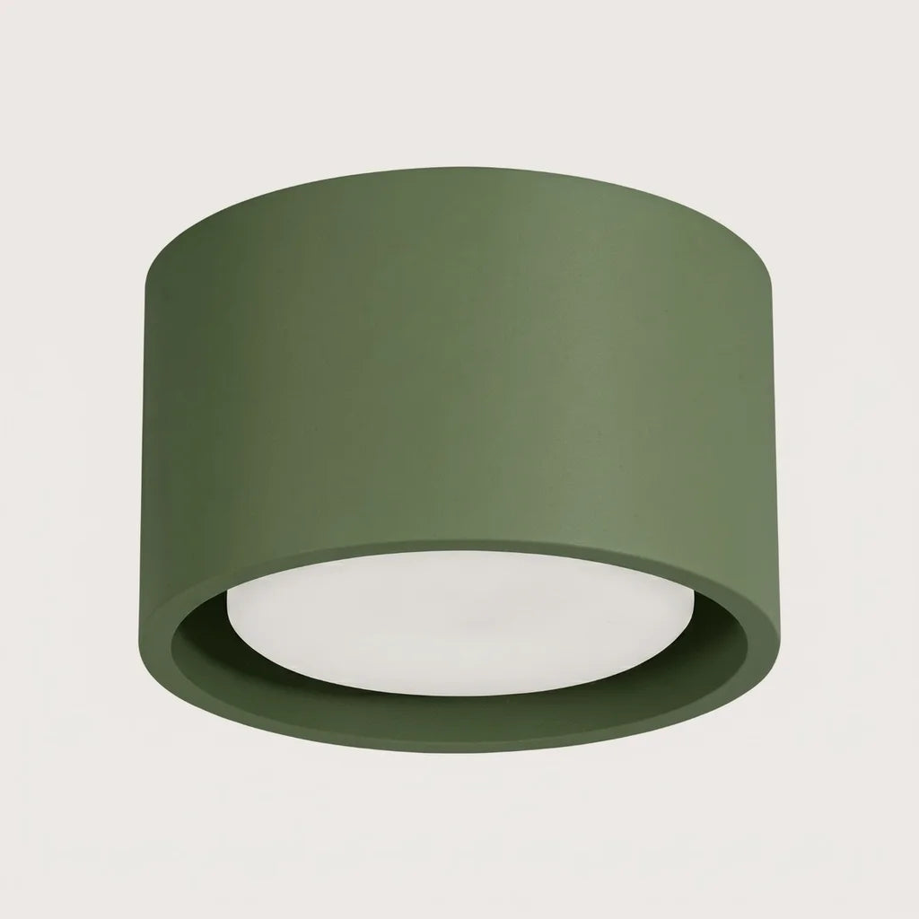 Plafonnier rond extra-plat en aluminium, coloris vert olive (1 lumière)