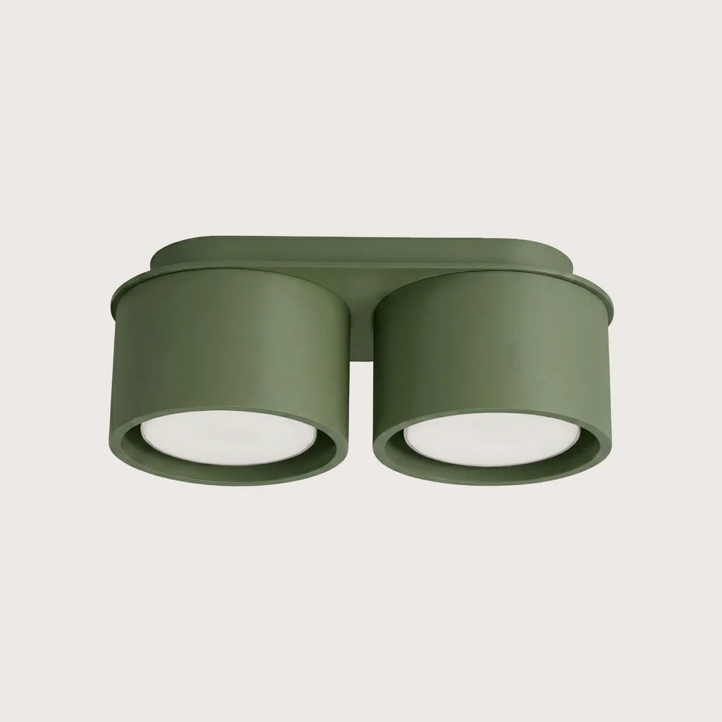 Plafonnier rond extra-plat en aluminium, coloris vert olive (2 lumières)