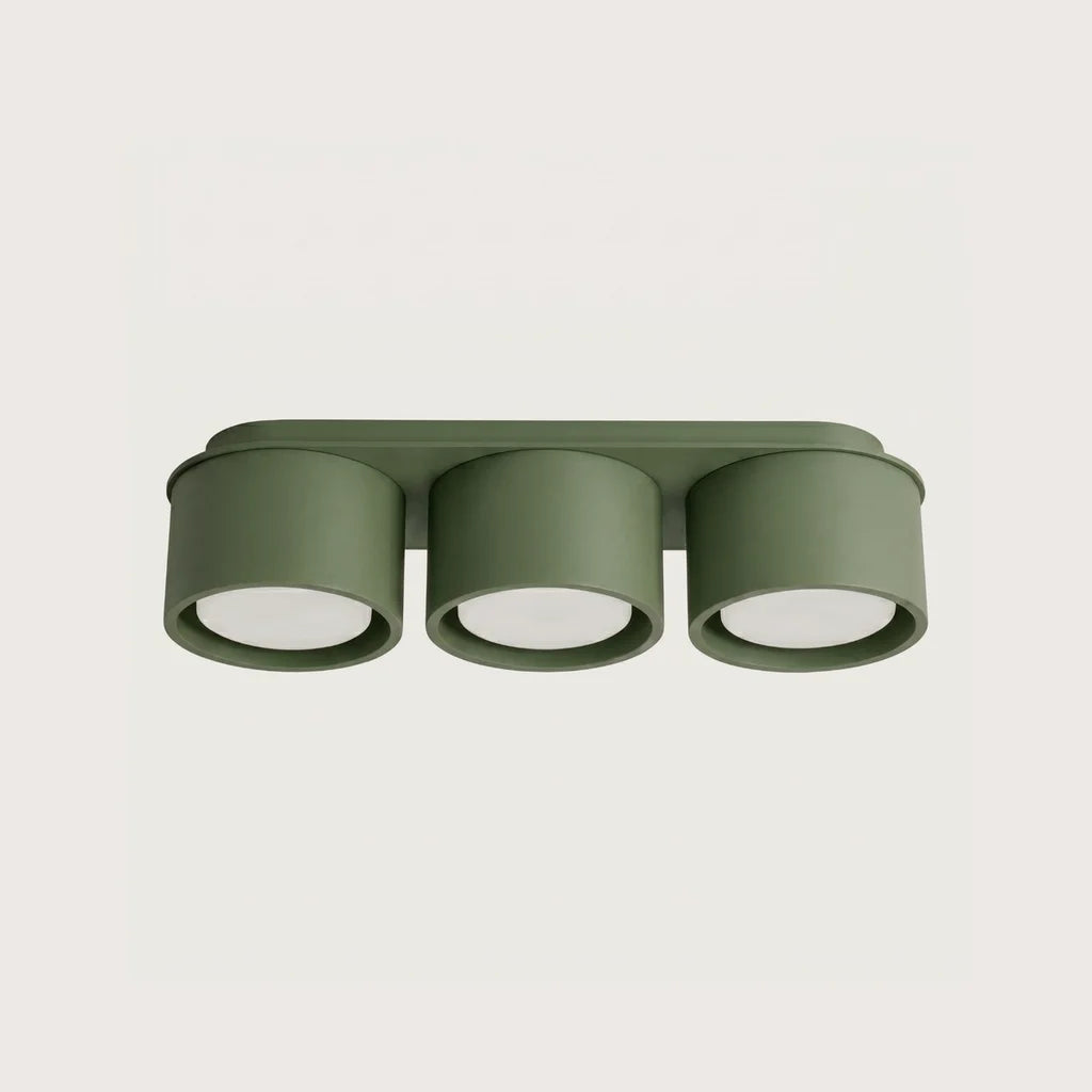 Plafonnier rond extra-plat en aluminium, coloris vert olive (3 lumières)
