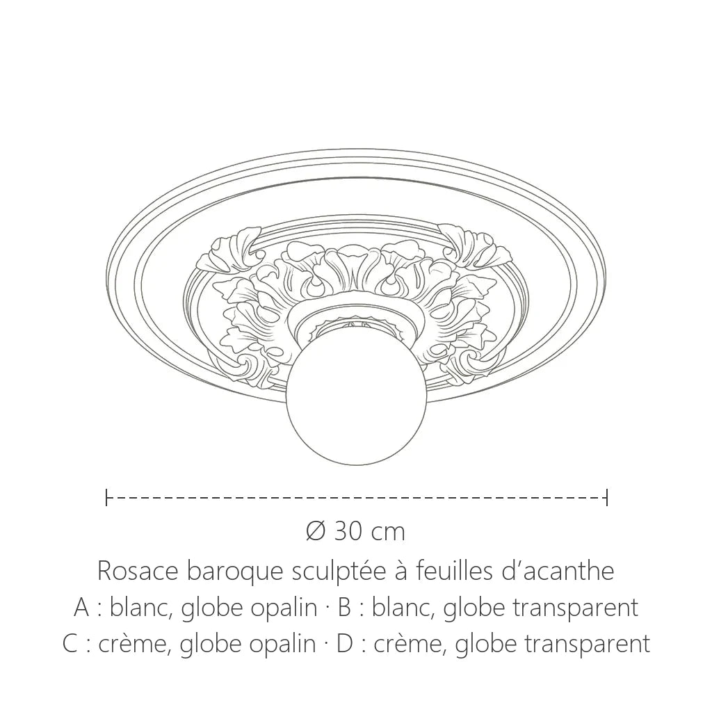 Dimensions du plafonnier rosace baroque : Ø 30 cm