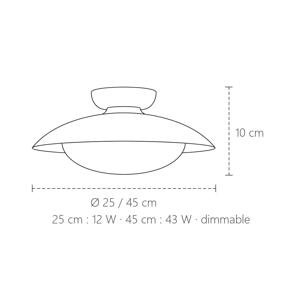 Dimensions du plafonnier soucoupe rétro : Ø 25 ou 45 cm, 10 cm de haut